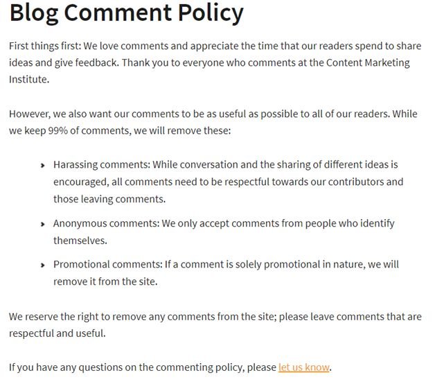 Blog comment policy