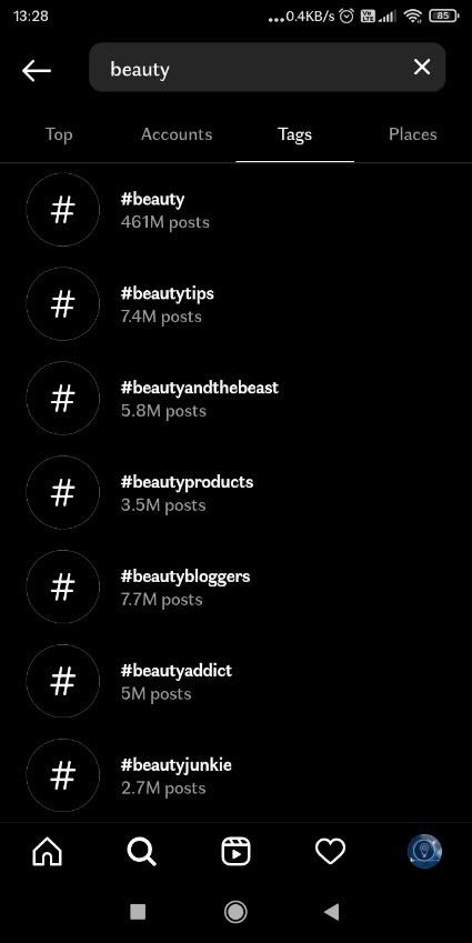 Beauty hashtags for Instagram