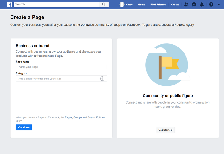 Facebook Create Page Business or Brand