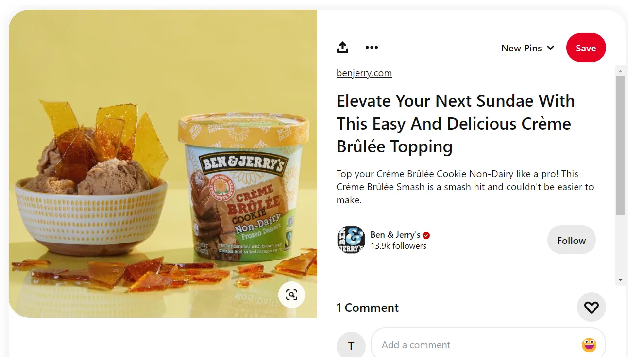 A Pinterest post of Ben & Jerry’s