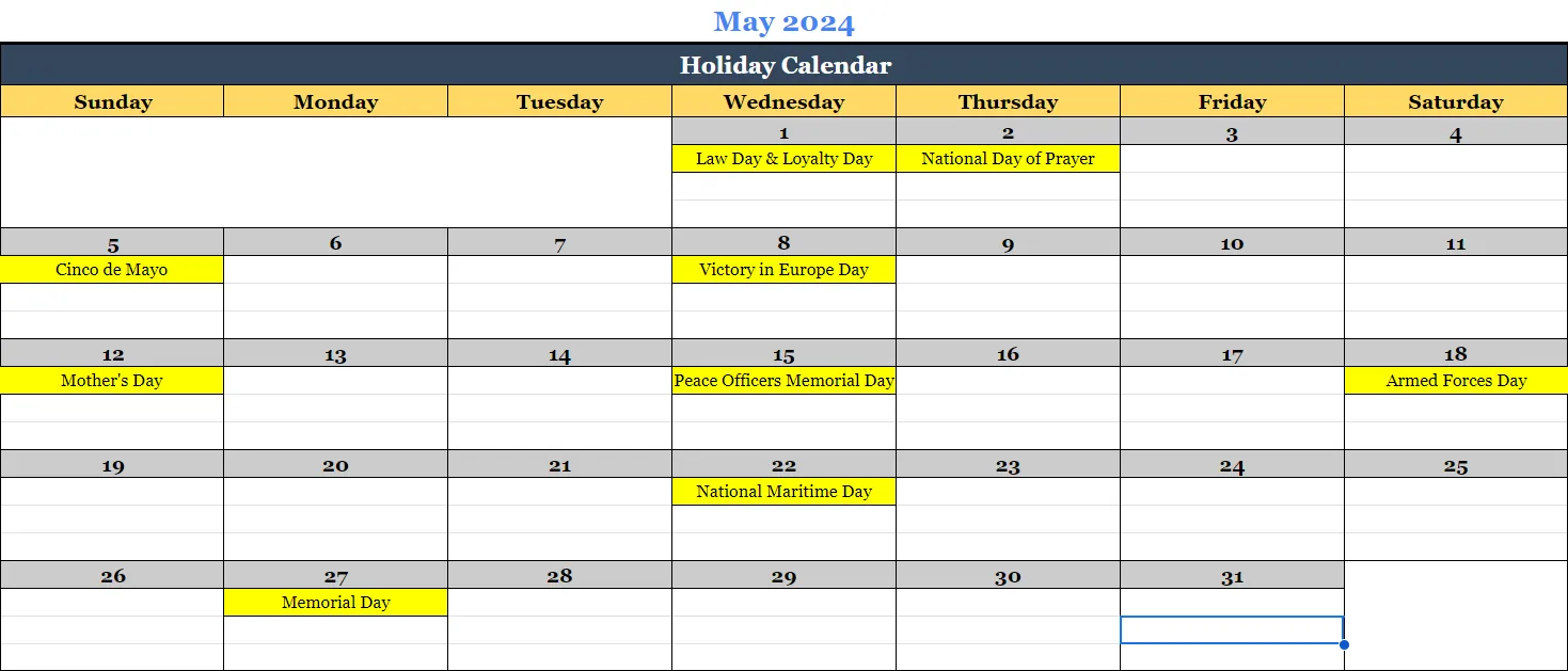 Holidays-Specific Calendar for Instagram