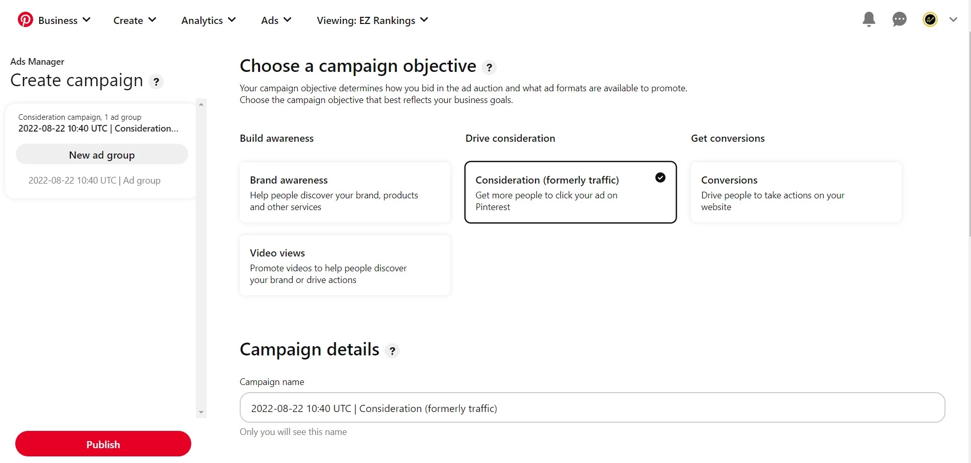 campaign in Ads Manager