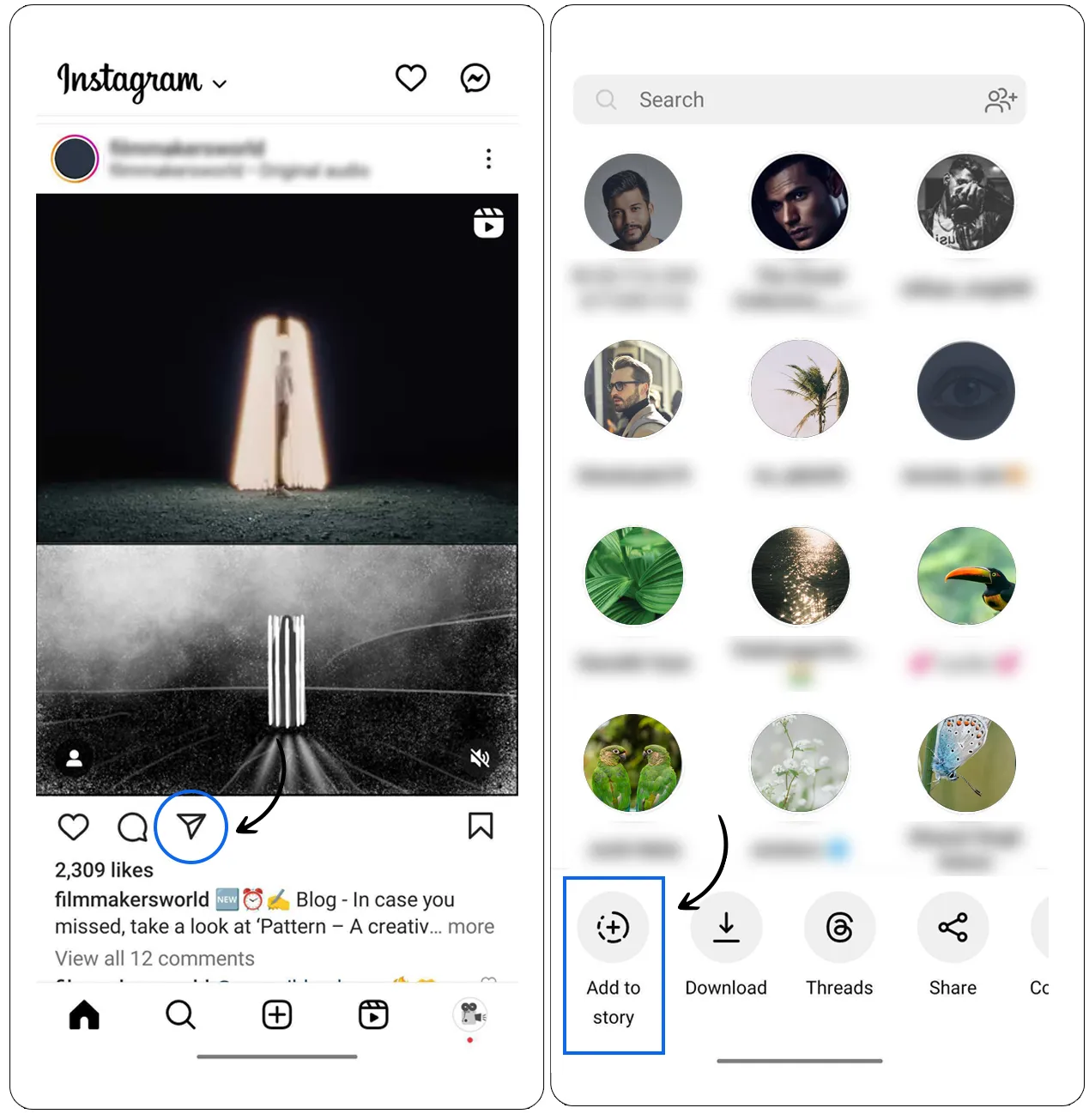 how to repost instagram feed post to story