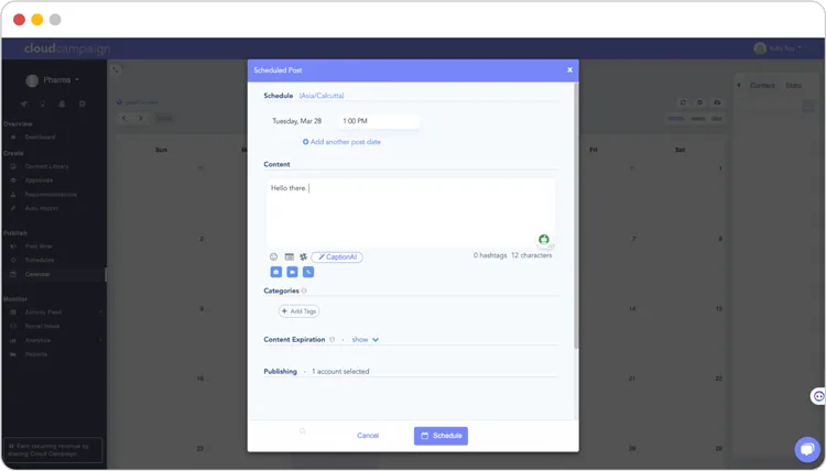 cloud campaign dashboard for social media scheduling