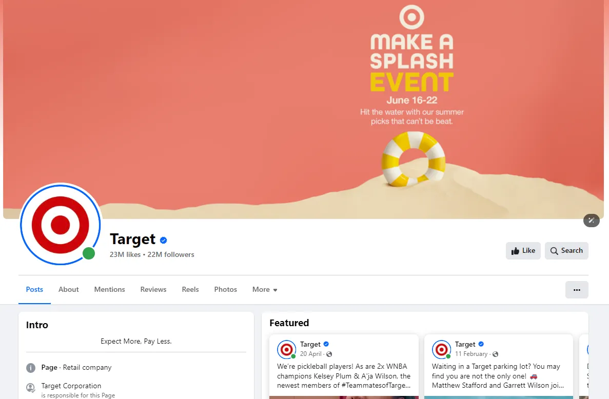 Facebook page of Target