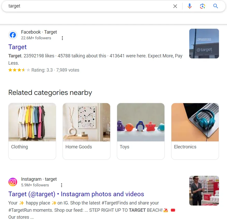 Google search results for Target