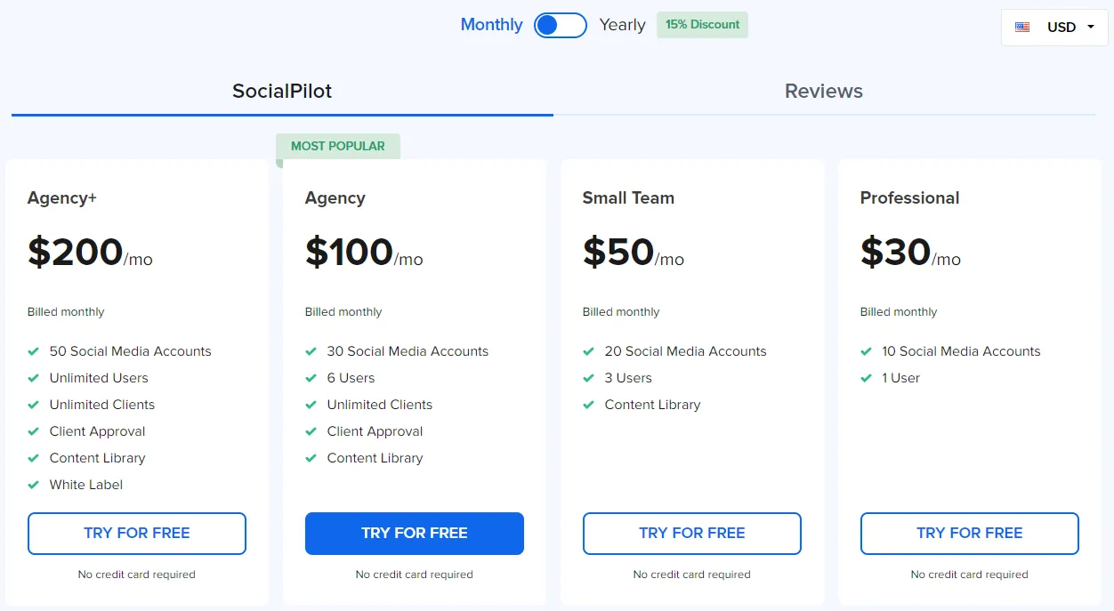 Pricing plan of SocialPilot