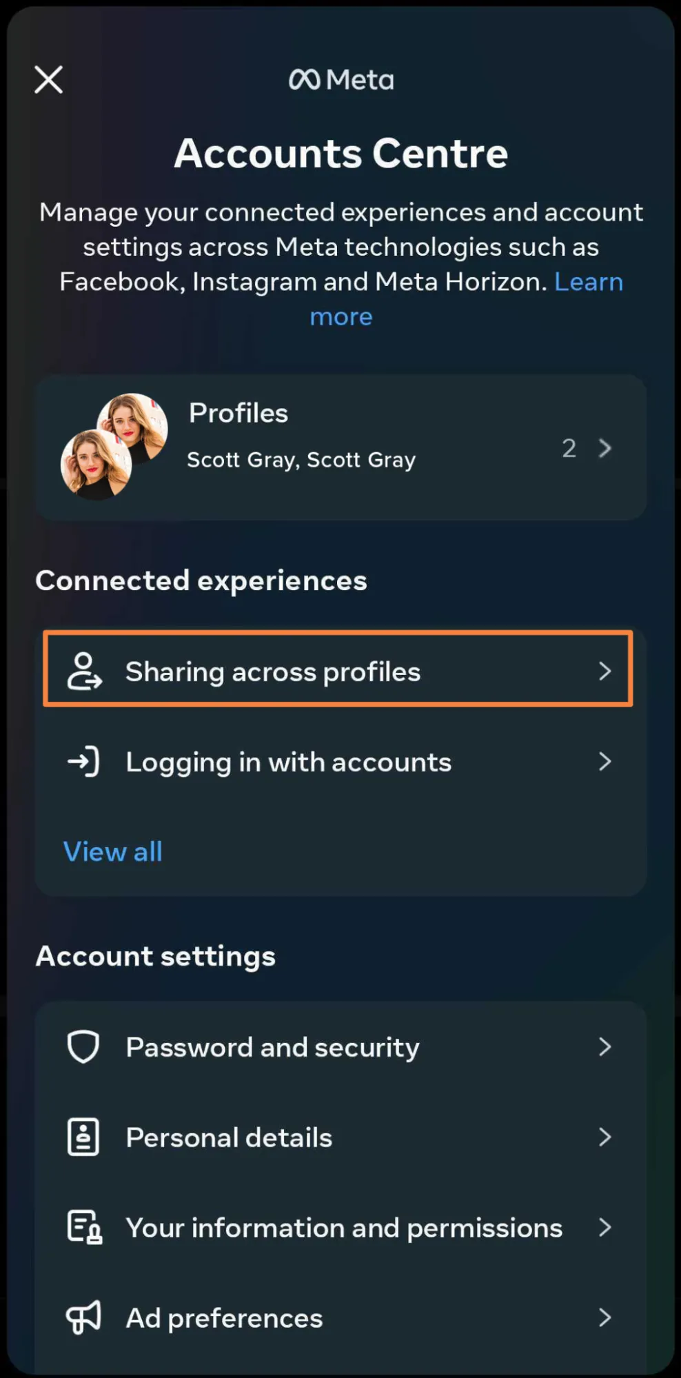 Sharing across profiles