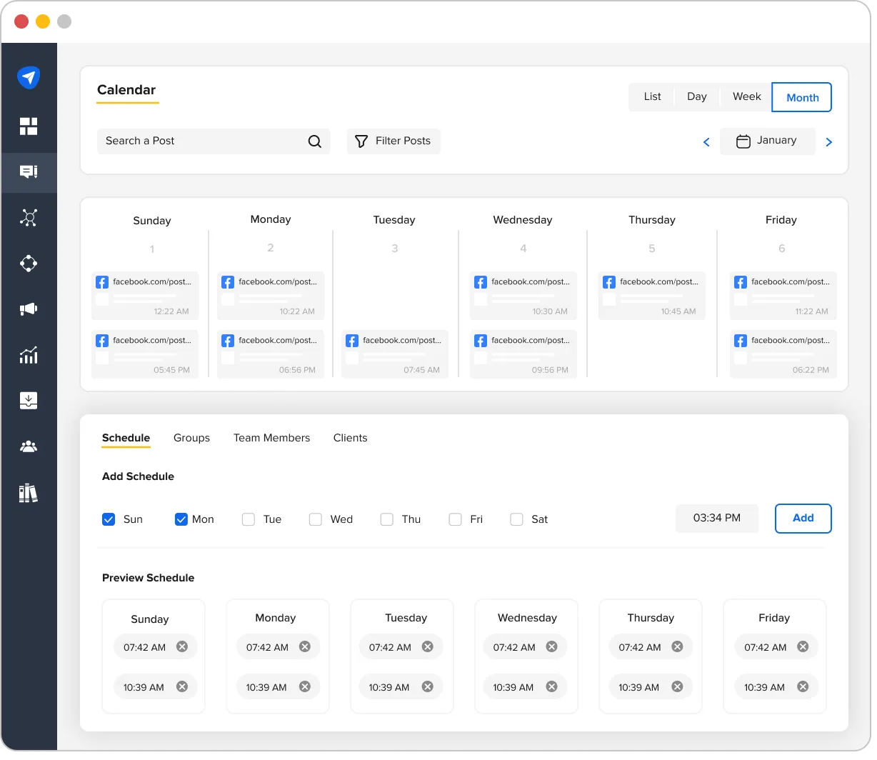 SocialPilot calendar view