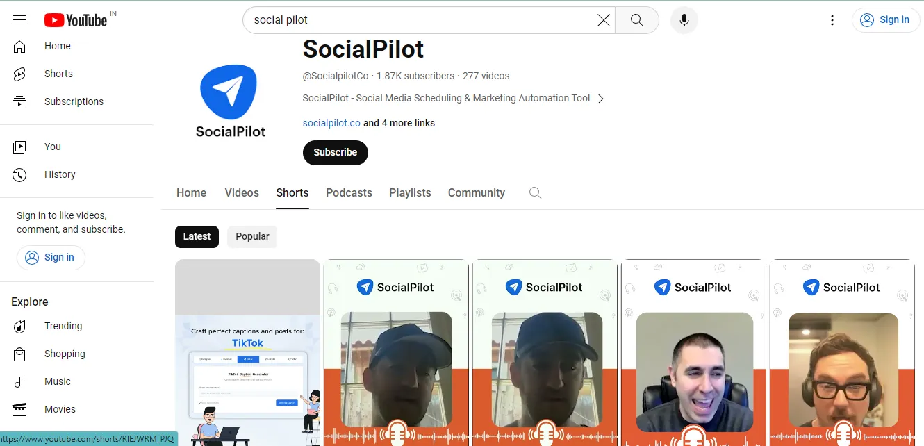 SocialPilot shorts