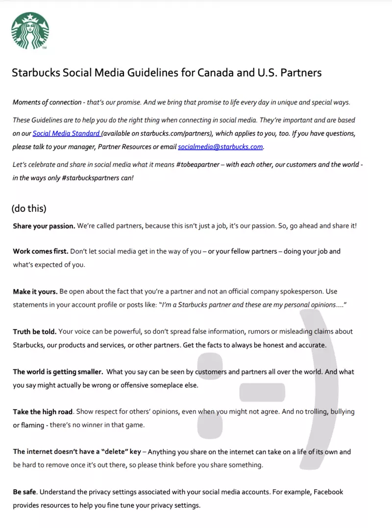 starbucks social media guidelines