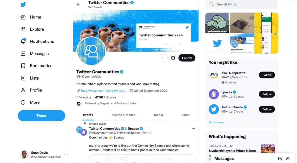 Twitter Communities account page