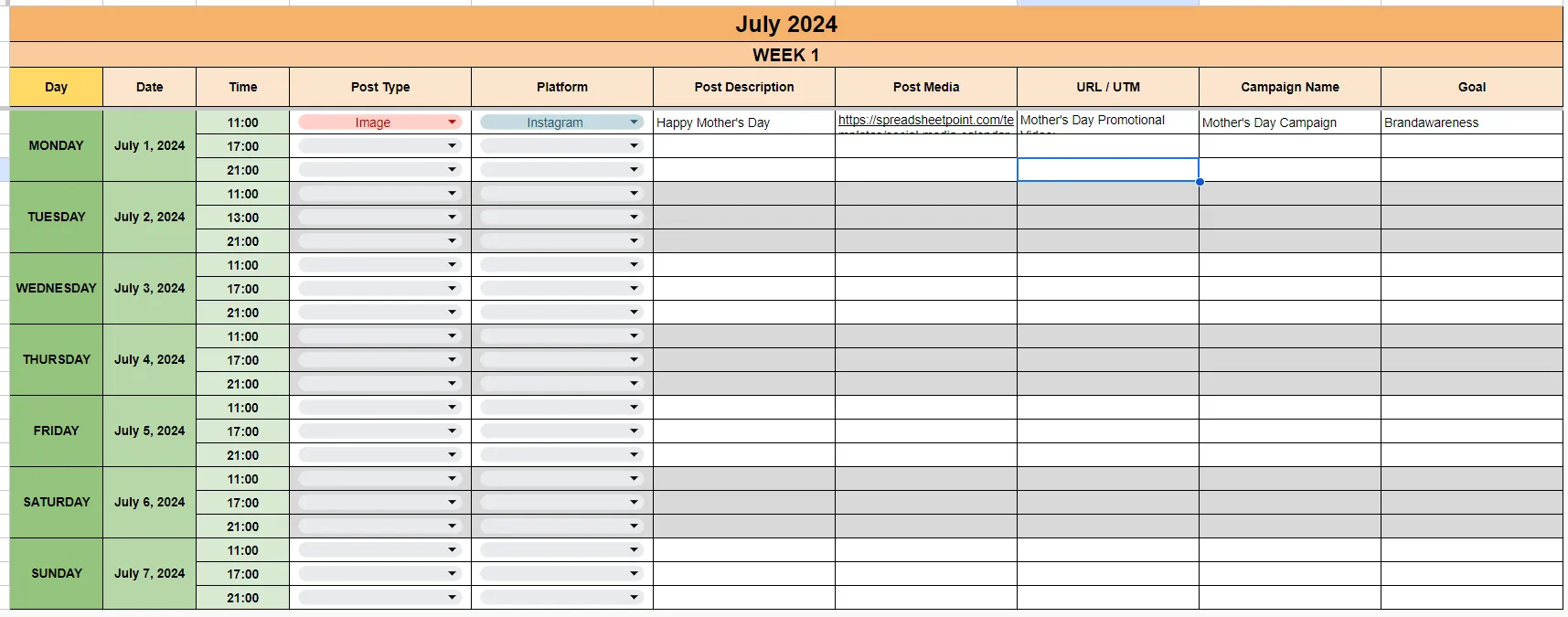 weekly editorial calendar template