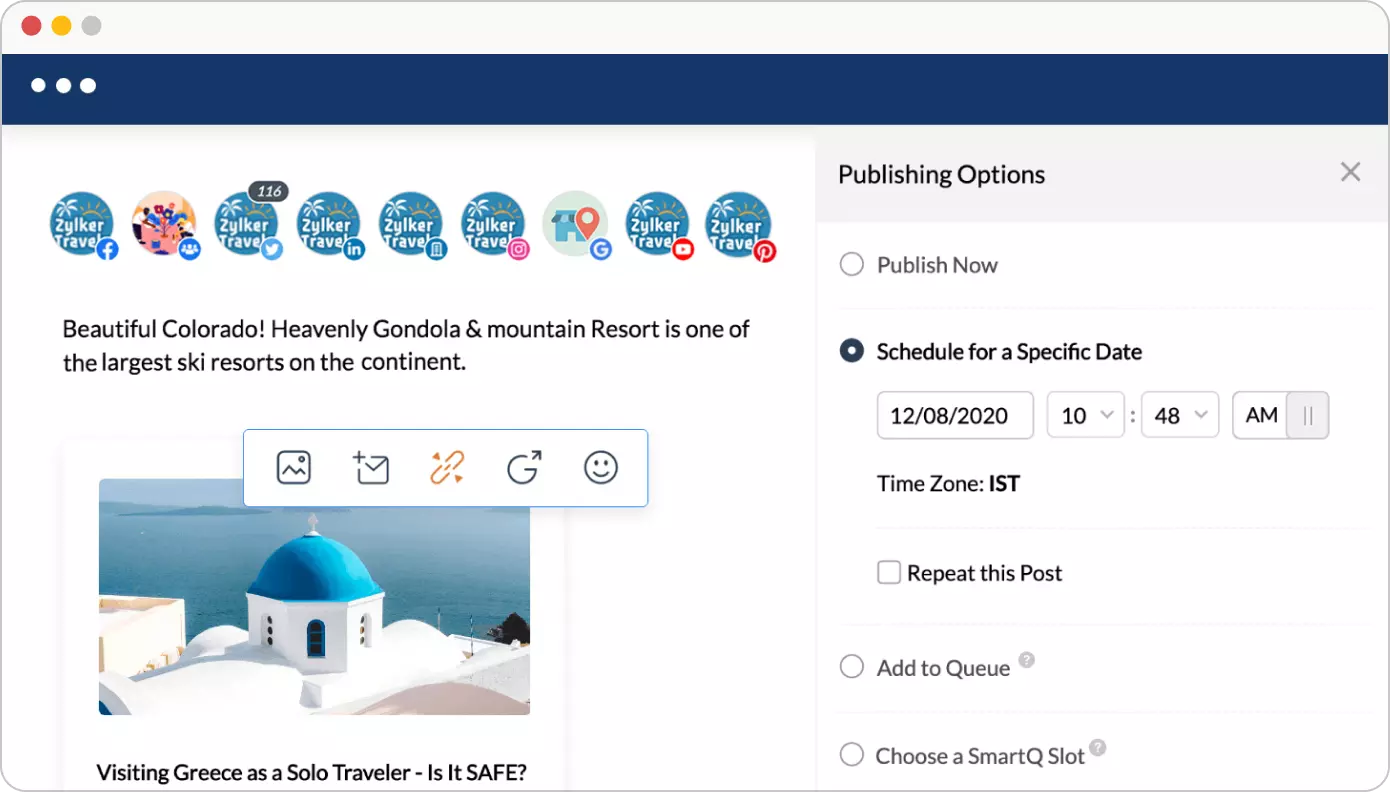 zoho social scheduling dashboard